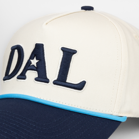 Cream and Navy Hat with DAL text on front