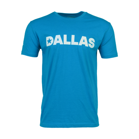 Turquoise Tee with white "DALLAS" logo on chest